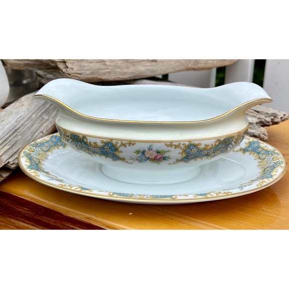 Gravy Boat Attached Underplate, 1930s Noritake Avalon, Porcelain Dinnerware - Picture 3 of 10